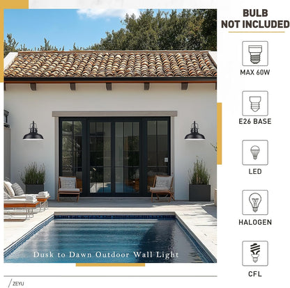 zeyu 2 Pack Dusk to Dawn Outdoor Wall Sconce, Gooseneck Barn Light Fixtures for Front Porch, Exterior Wall Mount Light in Matte Black Finish, 016-1BL-PC-2 BK