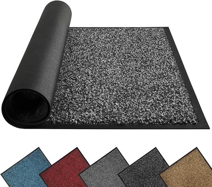 Mibao Front Door Mat, Dirt Trapper Welcome Mat for Outdoor Indoor, Non-Slip Waterproof Doormat, Durable Machine Washable Low Profile Entry Rug for Back Door Outside Patio Porch, 48" x 24", Grey
