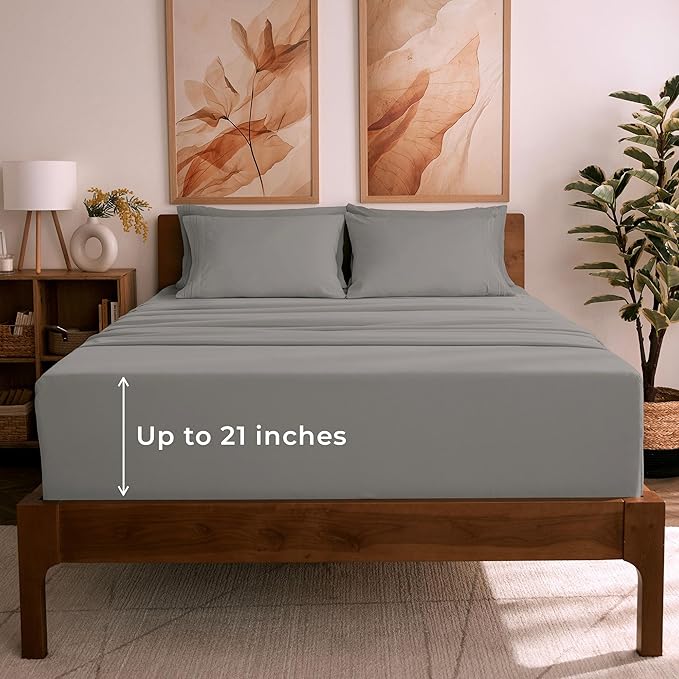 Mellanni California King Sheet Set - 6-Piece Iconic Collection Bedding, (Including 4 Pillowcases), 21-Inch Extra Deep Pocket, Easy Care, Ultra Soft, Cooling Sheets, Brushed Microfiber - Taupe