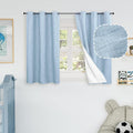 Baby Blue Linen Blackout Curtains for Nursery 40 Inch Length 2 Panels, Short Thermal Insulated Boho Total Black Out Noise Reducing Small Window Curtains for Kids Bedroom, Each 38 Inch Wide
