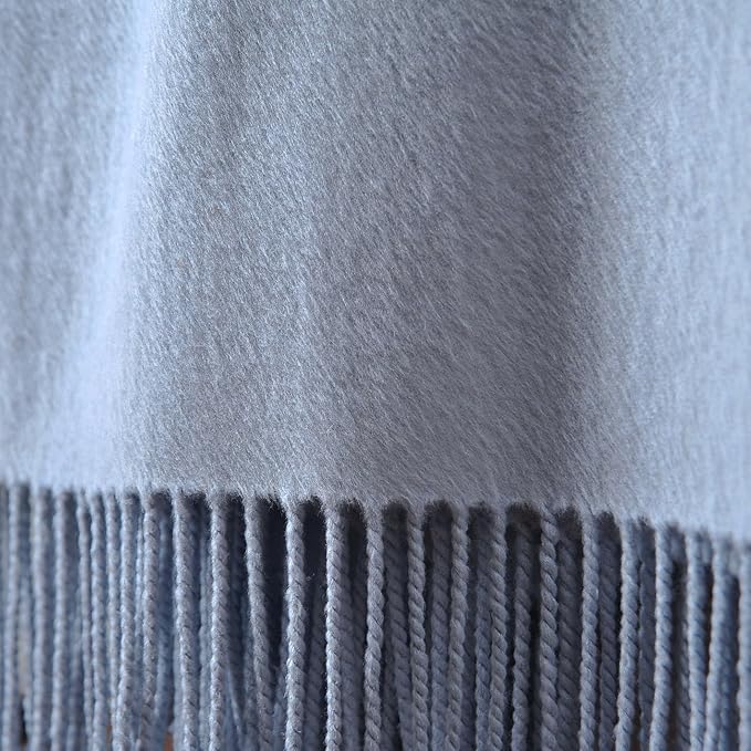 CUDDLE DREAMS Silk Throw Blanket with Hand-Knotted Fringe, Natural, Soft & Breathable (Blue)