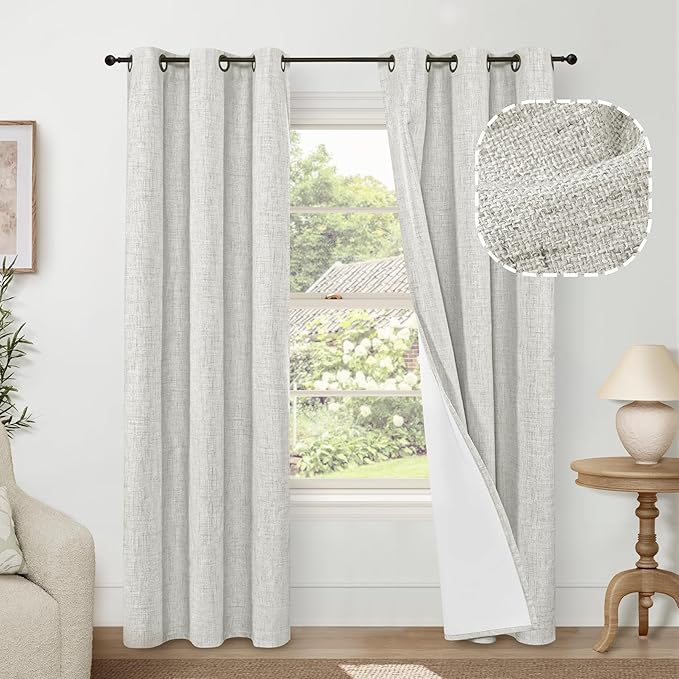 Linen Blackout Curtains for Living Room Narrow Window, Thermal Insulated Complete Light Blocking Soundproof Small Curtains for Bedroom, Each 38 Inch Wide 80 Inch Length 2 Panels, Light Grey