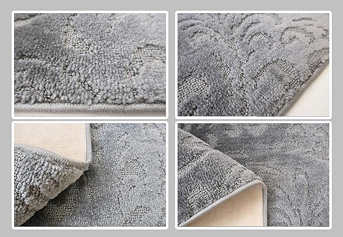 Custom Length Hallway Runner Rug,Slip Resistant,Floral Grey, 26 Inch X 19 feet, Sold and Priced Per Foot