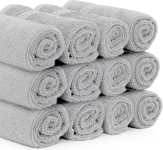 White Classic Luxury Cotton Washcloths 13x13 Inch - 650 GSM Turkish Cotton | Hotel, Spa, Bathroom Face Towel | 12 Pack, Dolphin Gray