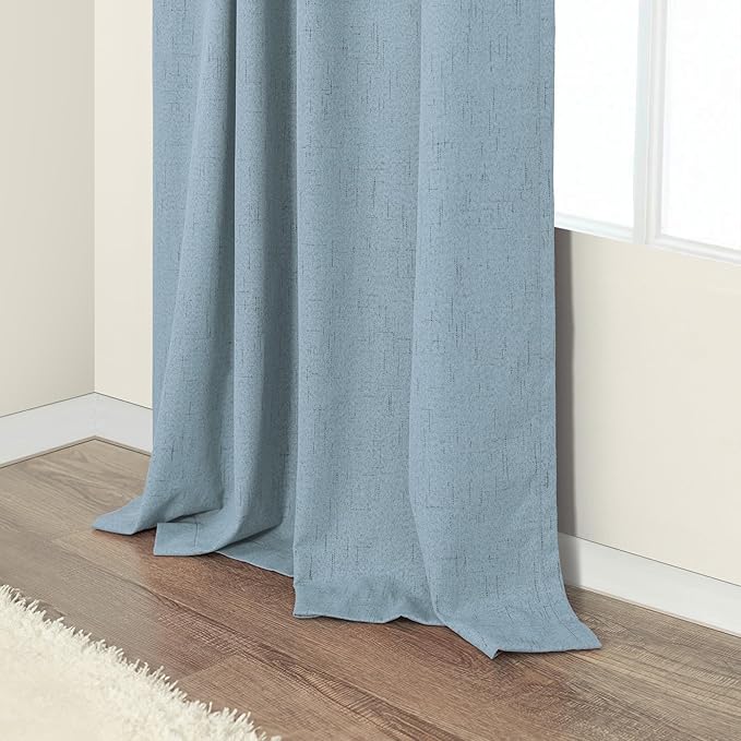 Slate Stone Blue Linen Blackout Curtains 90 Inch Long 2 Panels for Boys Bedroom Kids Back Tab Rod Pocket Pleated Thermal Insulated Energy Efficiency Full Shading Panels for Living Room 52 Inch Wide