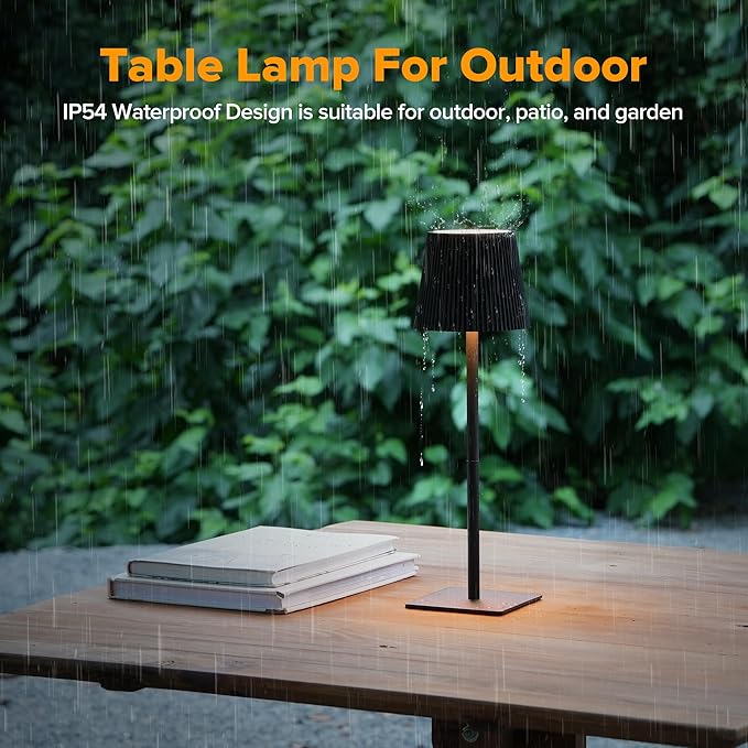 LUTEC 4 Pack Cordless Table Lamp,6000mAh Rechargeable Battery Operated Desk Lamp,Two Adjustable Heights,Waterproof, Touch Control & 3 Color Stepless Dimming for Restaurant/Bedroom/Bars/Outdoor (Black)