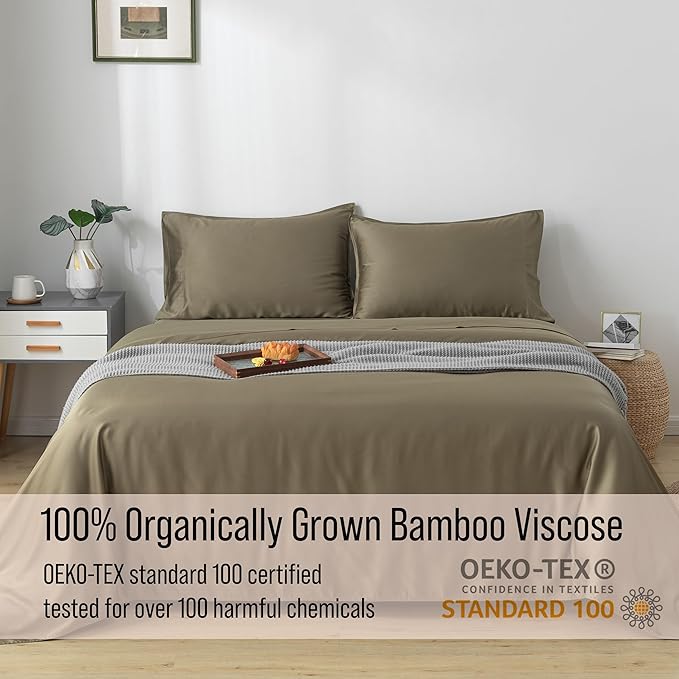 Bella Coterie Luxury Bamboo Viscose Full Size Sheet Set | 100% Organically Grown | Ultra Soft | Cooling for Hot Sleepers | 18" Deep Pocket [Olive]