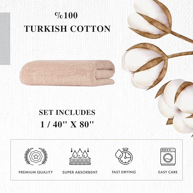 Personalized Towels - Customized Turkish Cotton Towel Set, Monogrammed Towels with Initials, Name & Embroidery, Idea (Beige, Bath Sheet (Oversized 40"x80"))