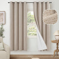 Beige 100% Blackout Curtains for Living Room 72 Inch Length 2 Panels Set, Thermal Insulated Light Blocking Polyester Linen Curtains for Bedroom, Bronze Grommet Boho Window Drape Each 52" Wide