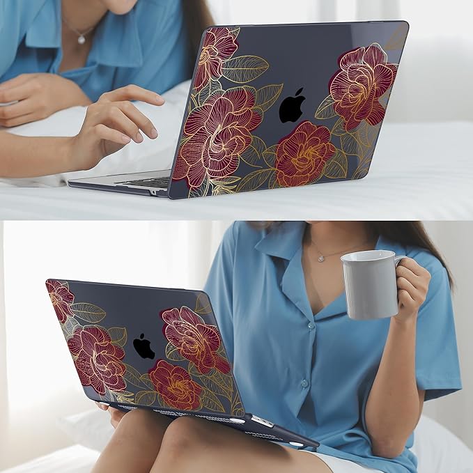 Mektron for 2025 M4 MacBook Air 13.6 Inch A3240 Case Fits 2023 A2681 M2 2024 A3113 M3 Chip with Liquid Retina Display Touch ID, Printed Plastic Hard Shell Cover for MacBook Air 13.6", Golden Rose