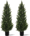 Outdoor Artificial Cedar Topiary Tree, Faux Evergreen Shrubs for Front Porch Decor, Lifelike Fake Bushes Plants for Home Living Room Front Door Decor (2, 4ft)
