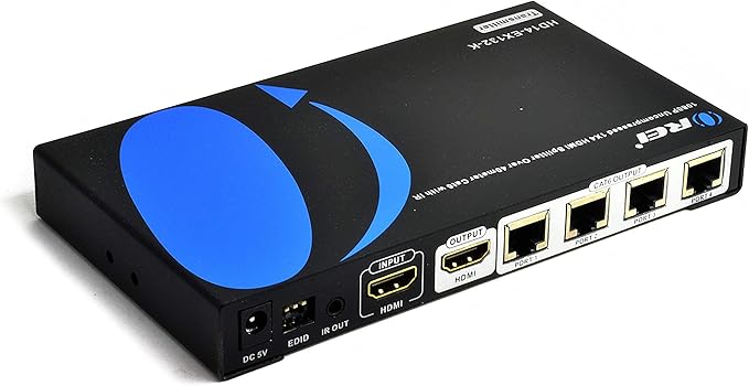 OREI 1x4 HDMI Extender Splitter Multiple Over Single Cable CAT6/7 1080P with IR Remote EDID Management - Up to 165 Ft - Loop Out - Low Latency - Full Support