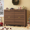 Shoe Cabinet Storage for Entryway, Fluted Shoe Cabinet with 4 Flip Drawers, Hidden Shoe Rack Freestanding Wooden Shoe Organizer with Legs for Hallway, Walnut