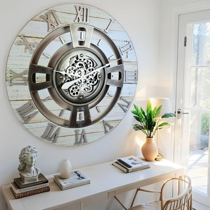 The Gears Clock Real Moving Gear Wall Clock England Line (Desert Beige, 24 inches (60 cm))