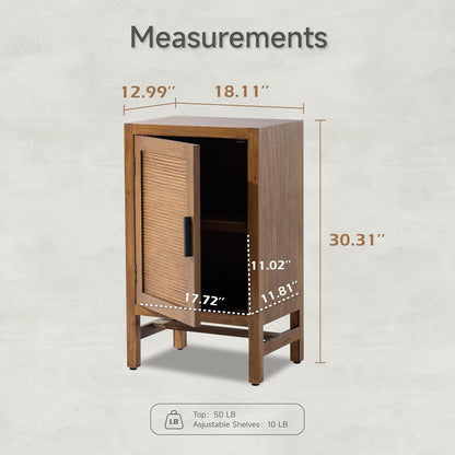 1 Door Farmhouse Nightstand, Rustic Slat Door Cabinet with 2 Shelves, Accent End Table with Storage for Bedroom, Brown