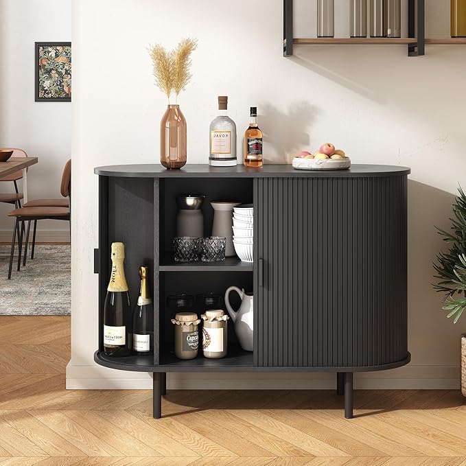 ONBRILL Sideboard Buffet Cabinet with Storage, 40" Storage Cabinet with Sliding Door & Adjustable Shelf, Modern Accent Coffee Bar Console Table for Kitchen, Entryway, Black