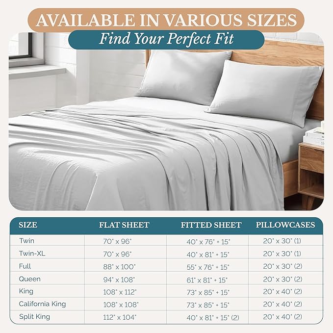 Casa Platino California King Bed Set, Pre-Washed Ultra Soft & Cozy Sheets, Brushed Microfiber Fabric, 4 Piece Set, California King Size Sheets Set with Deep Pockets – Silver
