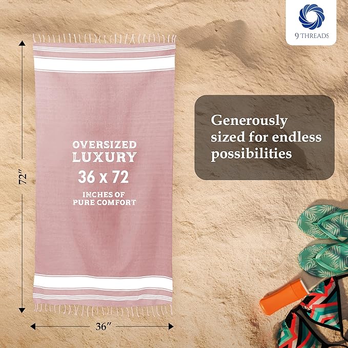 Cotton Turkish Beach Towel Towels Oversized 36"x72" Pool Absorbent Extra Large Quick Dry Sand Travel Towel (Pink, 2 Pack)