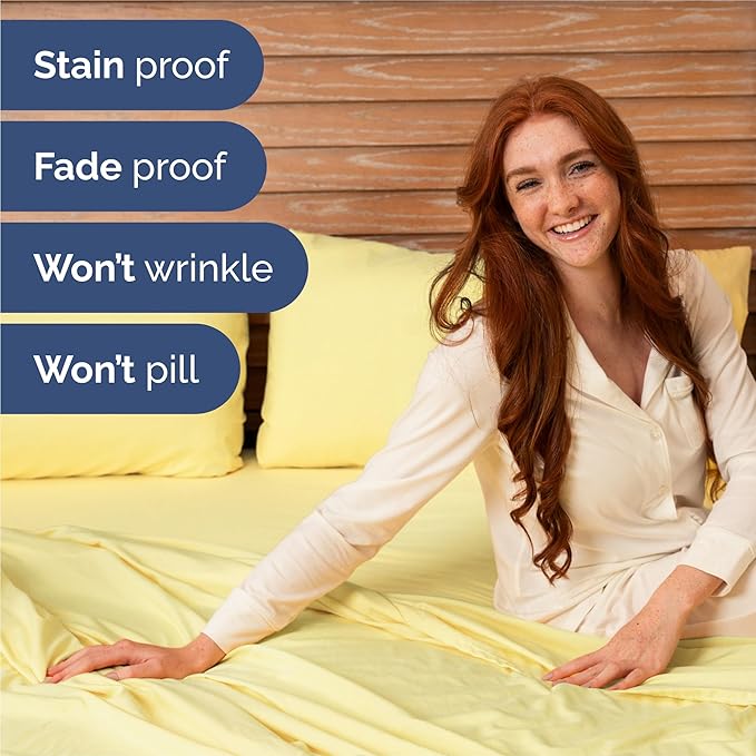 Full 6 Piece Sheet Set - Cooling, Comfy & Breathable - Hotel Luxury Bedding, Includes Fitted Sheet for Women, Men, Kids and Teens - 1 Flat, 1 Fitted Sheet, 4 Pillowcases with Deep Pockets - Yellow
