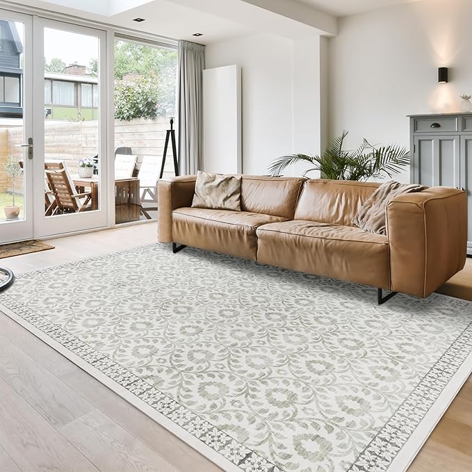 Gertmenian Indoor Boho Area Rug | Home Decor for Entryway, Bedroom, Living Room, Office, Kitchen | Non Slip, Soft, Printed Accent Rugs | Esme, Sage, 9x13 Extra Large, 24570