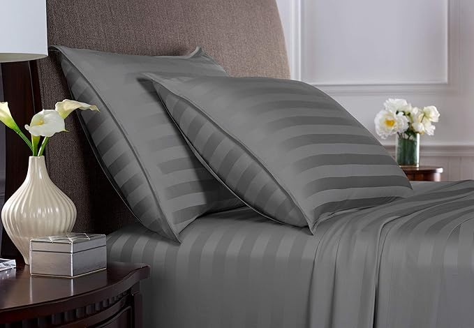 Pure Bamboo Queen Sheets, Genuine 100% Organic Viscose Derived from Bamboo Bed Sheet Set, Luxuriously Soft & Cooling, Double Stitching, 2 Year Quality Promise (Queen, Jacquard Stone)
