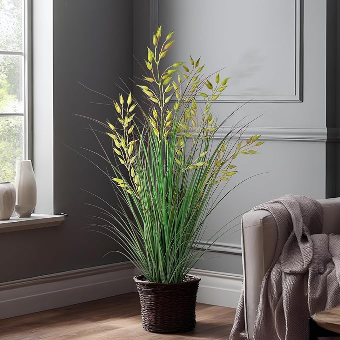 Silk Plants Artificial Plants Artificial Wheat Grass Faux Plants Fake Grass Plant Fake Green Plants Tall Fake Plants Tall Suitable Indoor Home Decor Outdoor Porch Terrace Decor 1PCS(35In