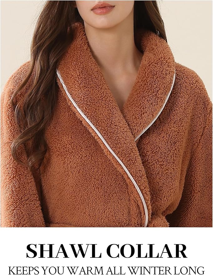 Hellomamma Long Bath Robe for Womens Plush Soft Fleece Bathrobes Nightgown Ladies Pajamas Sleepwear Housecoat