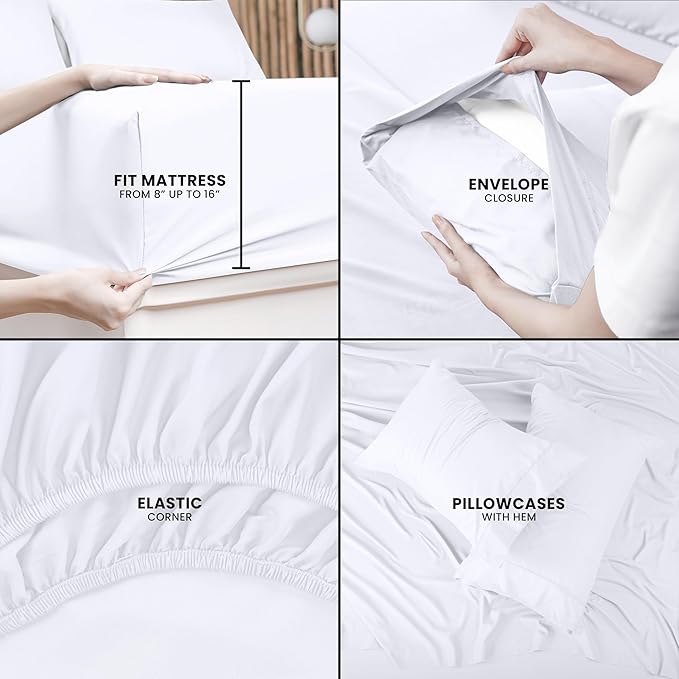 Utopia Bedding Full Sheet Set 4 Piece Bed Sheets for Full Size Bed, Hotel Luxury, Extra Soft, Cooling Bed Sheets - Wrinkle, and Fade Resistant (White)