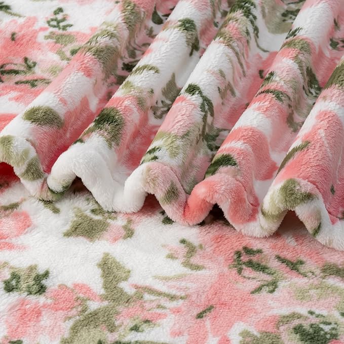 Berkshire Blanket-Classic Heavyweight Warm Soft Printed VelvetLoft® Plush Blanket, King Size Soft Fuzzy Blanket for Couch Sofa Bed, Abstraction Pink Green, 90in x 108in