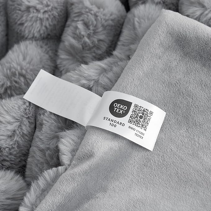 Cozy Bliss Faux Fur Throw Blanket for Couch, Cozy Warm Plush Striped Blanket for Sofa Bedroom Living Room, 50 * 60 Inches Gray