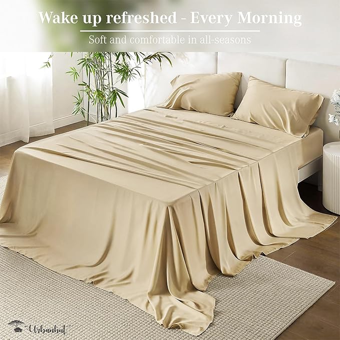URBANHUT 800 Thread Count 100% Cotton Full Size Sheets, Luxury 4 Piece Full Bedsheets, Hotel Sheets Sateen Finish - Better Than Egyptian, 16" Elasticized Deep Pocket - Sand