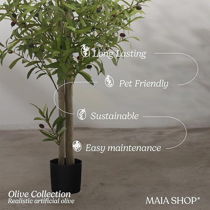 Maia Shop 5ft Artificial Olive Tree Plant for House, Apartment or Office – Realistic Fake Indoor Plants for Living Room, Kitchen, Bedroom, Entryway or Bathroom – Faux Greenery for Home Décor