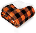 PAVILIA Black Orange Buffalo Plaid Sherpa Throw Blanket for Couch Twin, Soft Fuzzy Flannel Blanket for Bed, Plush Halloween Checkered Fleece Blanket and Throws, Warm Thick Winter Blanket Gift, 60x80