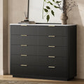 Fluted Drawers Dresser for Bedroom with 10 Drawers, 42'' Wide Mid Century Dressers with Faux Marble Top & Metal Handle, Wooden Chest of Drawers TV Stand, Natural Wood Closet Storage Organizer,Black