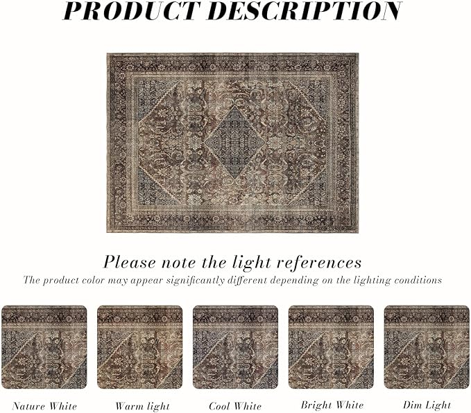 Area Rug 8×10, Large Vintage Boho Rug,Ultra-Soft Low Pile, Washable, Non Slip,Stain Resistant, Printed Carpet for Living Room Bedrooms Playroom Office Kitchen, Oat/Antiquity
