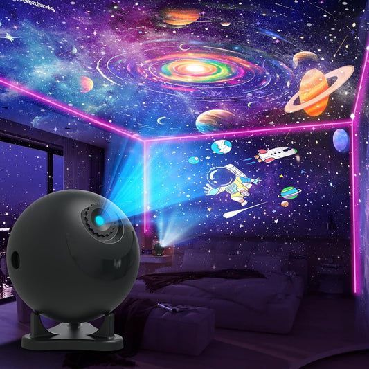 Galaxy Star Projector Night Light, 12 Film Discs, Ultra HD Projection, Whisper-Quiet, USB Powered, Auto Shut-Off