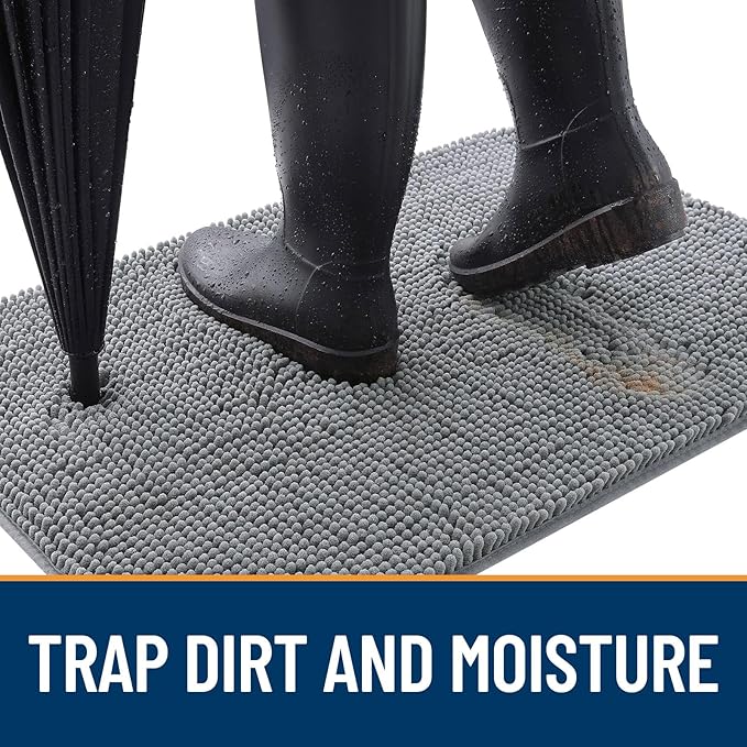 OLANLY Dog Door Mat for Muddy Paws 48x30, Absorbs Moisture and Dirt, Absorbent Non-Slip Washable Doormat, Quick Dry Chenille Mud Mat for Dogs, Entry Indoor Entryway Carpet for Inside Floor, Grey