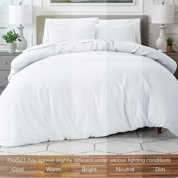 Bare Home Bedding Duvet Cover Queen Size - Premium 1800 Super Soft Duvet Covers Collection - Lightweight, Cooling Duvet Cover - Soft Breathable Bedding (Queen, White)