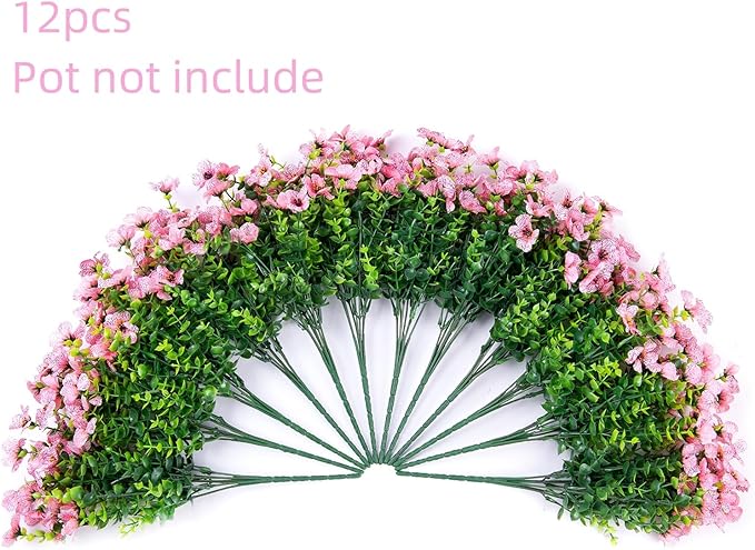 HyeFlora Artificial Flowers for Outdoor Indoor Garden Home Decoration, Faux Flower Daisy with Eucalyptus Leaves Fake Plants Greenery Boxwood Porch Patio, 12 Bundles (Pink)