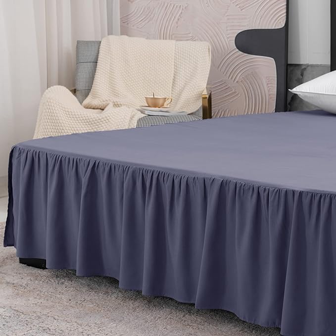 TSUTOMI Navy Blue Bed Skirt King Size Ruffled Bed Skirt with Split Corners, King Bed Skirt 16 Inch Drop, King Size Bed Skirt Grey for Ruffled Bed Skirt with Split Corners, Bed Skirt King Size