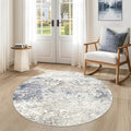 4ft Round Area Rug Living Room Rugs - 4x4 Washable Large Soft Indoor Neutral Modern Abstract Low Pile Rug Carpet for Bedroom Dining Room Farmhouse Home Office - Beige Blue