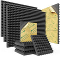 Sonicism Sound Proof Foam Panels for Walls Self-Adhesive 64 Pack Pyramid 2"X 12"X 12" Acoustic Panels 35kg/m³High Density,Soundproof Wall Panels Fast Expand,Sound Absorption and Decoration,Black