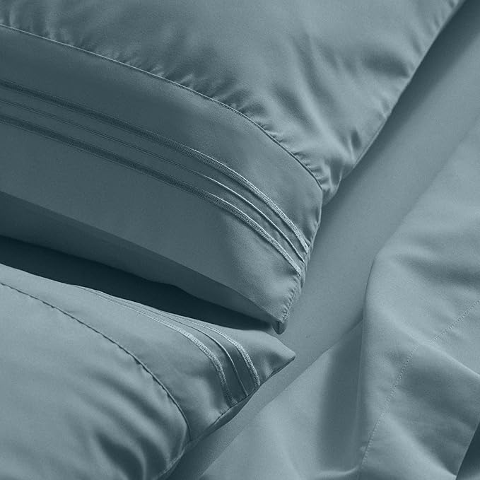 Mellanni Queen Sheet Set - 6-Piece Iconic Collection Bedding, (Including 4 Pillowcases), 21-Inch Extra Deep Pocket, Easy Care, Ultra Soft, Cooling Sheets, Brushed Microfiber - Spa Blue