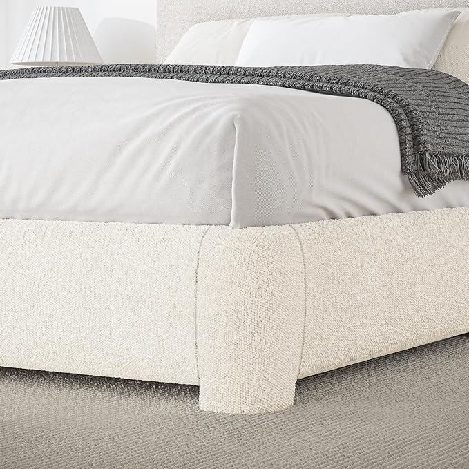 BarnFurin Full Size Bed Frame with Headboard, Cloud Boucle Upholstered Platform Bed Frame, Modern Style, Soft Rounded Corners, No Box Spring Required, Easy Assembly, Cream