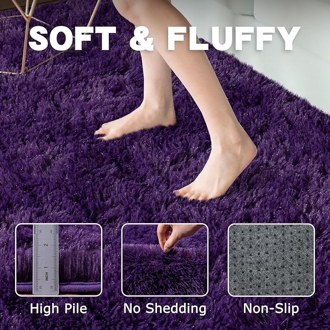 Round Purple Rug for Bedroom, 6 ft Circle Area Rugs for Living Room, Soft Fluffy Shag Carpet for Teen Girls Boys Nursery Room Dorm Home Decor Aesthetic