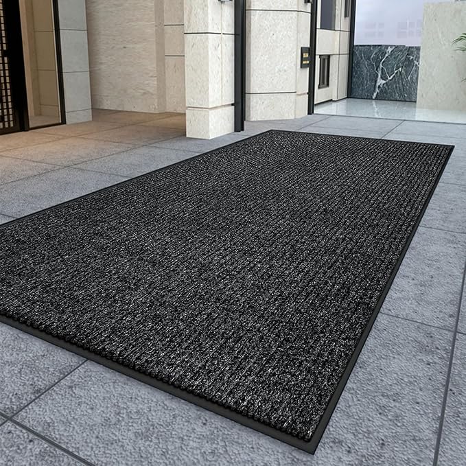 Kuyal Front Door Mat, 4'x8' Indoor Outdoor Entrance Mat, Commercial Floor Mats Inside Outside Entrance, Heavy Duty Durable Welcome, Rubber Backing Non Slip Outdoor Mats for Entryway,Black