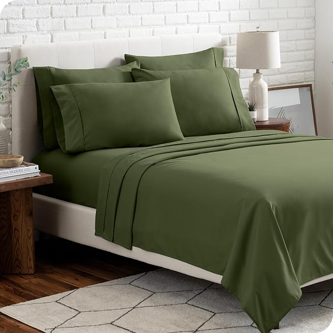 Bare Home Hotel Luxury Queen Sheet Set, Extra Soft - 6 Piece Set - Deep Pockets - Easy Fit - Cooling & Breathable - Wrinkle, Fade, Stain Resistant - Includes 4 Pillowcases (Queen, Cypress)