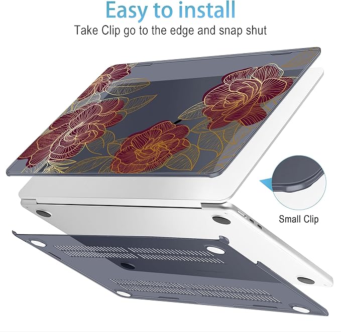 Mektron for 2025 M4 MacBook Air 13.6 Inch A3240 Case Fits 2023 A2681 M2 2024 A3113 M3 Chip with Liquid Retina Display Touch ID, Printed Plastic Hard Shell Cover for MacBook Air 13.6", Golden Rose