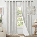 100% Blackout Curtains for Living Room 84 Inch Length 2 Panels Set, Thermal Insulated Light Blocking Boho Faux Linen Window Curtains for Bedroom, Bronze Grommet, Each 52" Wide, Light Grey
