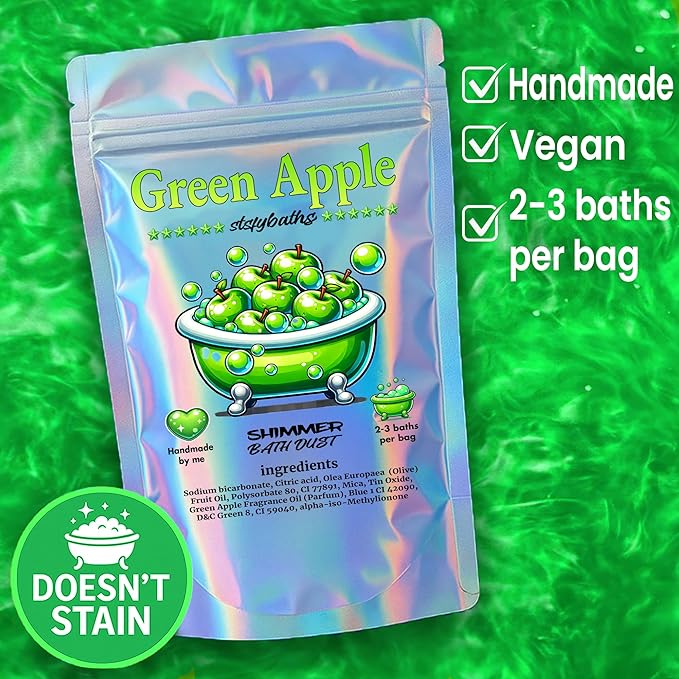 Green Apple Shimmer Bath Bomb in A Bag - Handmade Scented Bath Bombs for Women,Kids and Men - Bulk Bathbomb Fizzies Perfect for Boys and Girls All Ages (Small, Green)